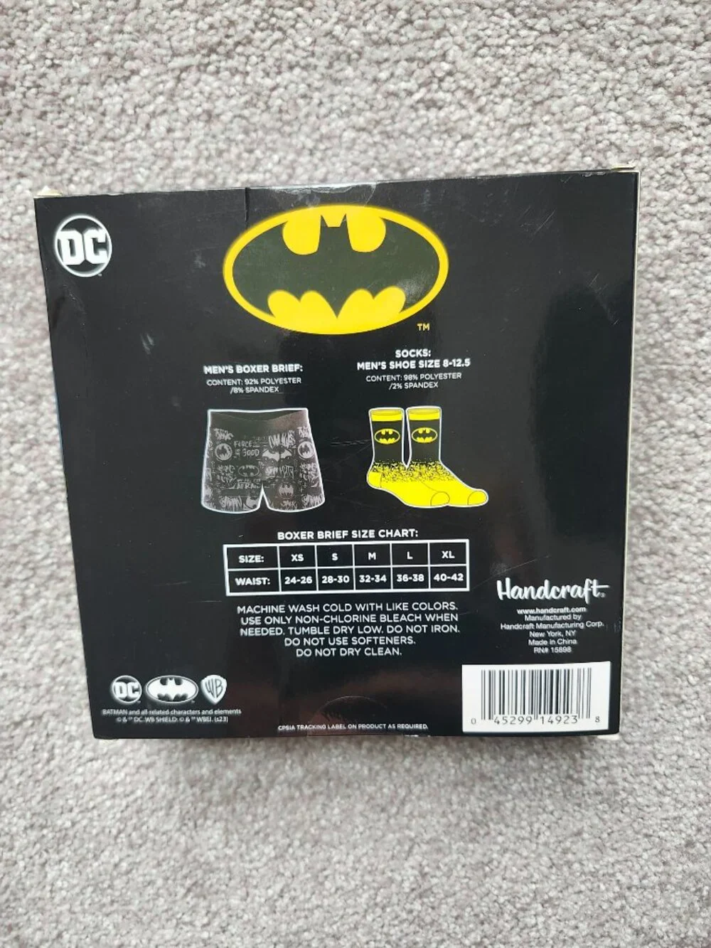 Boxed Men's Batman Combo Set - 1 Boxer Brief + 1 Pair Crew Socks - Size Large